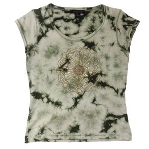 Green Tie Dye Tee, Sequins, Silk Blend Y2K